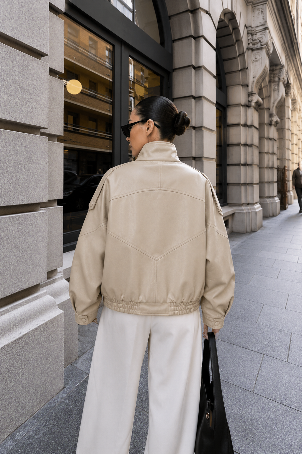 Élodie Faux Leather Jacket – Beige